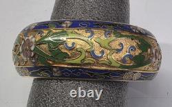 Vtg Raised Cloisonne Textured Champleve Multi-color Enamel Bangle Bracelet Blue