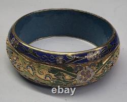Vtg Raised Cloisonne Textured Champleve Multi-color Enamel Bangle Bracelet Blue