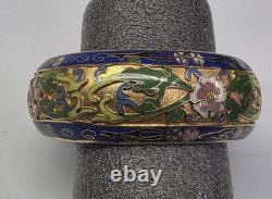Vtg Raised Cloisonne Textured Champleve Multi-color Enamel Bangle Bracelet Blue
