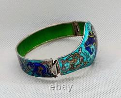 Vtg Rajasthani India Cloisonne Enamel Elephant Bangle Bracelet Sterling Silver