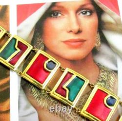 Vtg Rare Runway Monet Red Green Enamel Gp Panel Bracelet Directives Modernist