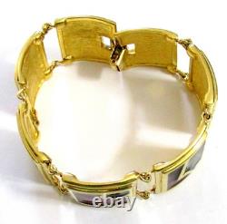Vtg Rare Runway Monet Red Green Enamel Gp Panel Bracelet Directives Modernist