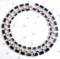 Vtg Runway Set Napier Silver/navy Blue Enamel Necklace Earrings Monet Bracelet