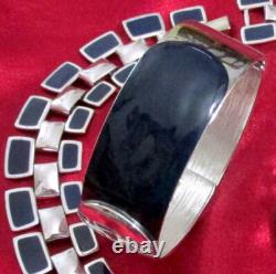 Vtg Runway Set Napier Silver/navy Blue Enamel Necklace Earrings Monet Bracelet