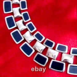 Vtg Runway Set Napier Silver/navy Blue Enamel Necklace Earrings Monet Bracelet