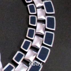 Vtg Runway Set Napier Silver/navy Blue Enamel Necklace Earrings Monet Bracelet