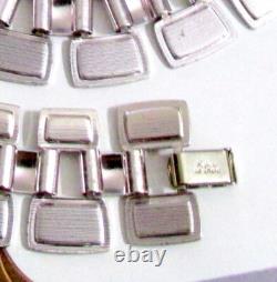 Vtg Runway Set Napier Silver/navy Blue Enamel Necklace Earrings Monet Bracelet
