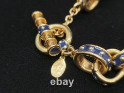 Vtg Signed KJL Kenneth Jay Lane Navy Blue Enamel Gold Tone Rolo Link Bracelet
