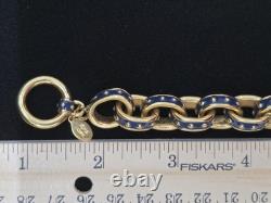Vtg Signed KJL Kenneth Jay Lane Navy Blue Enamel Gold Tone Rolo Link Bracelet