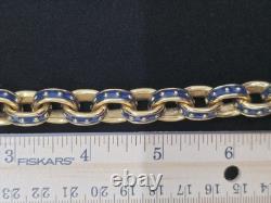 Vtg Signed KJL Kenneth Jay Lane Navy Blue Enamel Gold Tone Rolo Link Bracelet