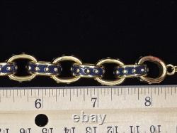 Vtg Signed KJL Kenneth Jay Lane Navy Blue Enamel Gold Tone Rolo Link Bracelet
