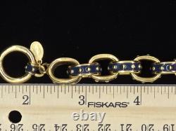 Vtg Signed KJL Kenneth Jay Lane Navy Blue Enamel Gold Tone Rolo Link Bracelet