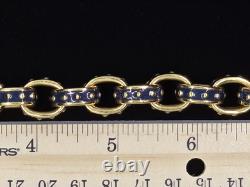 Vtg Signed KJL Kenneth Jay Lane Navy Blue Enamel Gold Tone Rolo Link Bracelet