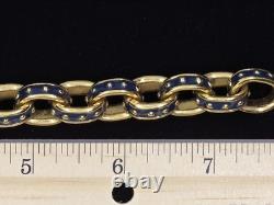 Vtg Signed KJL Kenneth Jay Lane Navy Blue Enamel Gold Tone Rolo Link Bracelet