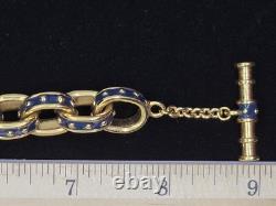 Vtg Signed KJL Kenneth Jay Lane Navy Blue Enamel Gold Tone Rolo Link Bracelet