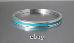 Vtg. Solid Sterling Silver 925 Teal Blue Enamel Bangle Bracelet 31.92 Grams
