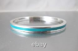 Vtg. Solid Sterling Silver 925 Teal Blue Enamel Bangle Bracelet 31.92 Grams