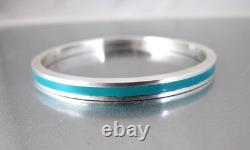 Vtg. Solid Sterling Silver 925 Teal Blue Enamel Bangle Bracelet 31.92 Grams