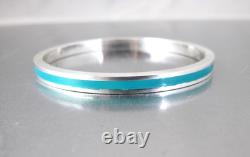 Vtg. Solid Sterling Silver 925 Teal Blue Enamel Bangle Bracelet 31.92 Grams
