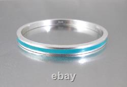 Vtg. Solid Sterling Silver 925 Teal Blue Enamel Bangle Bracelet 31.92 Grams
