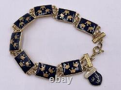 Vtg Sporrong Swedish Heritage Crown Blue Enamel Tre Kronor Link Panels Bracelet