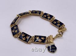 Vtg Sporrong Swedish Heritage Crown Blue Enamel Tre Kronor Link Panels Bracelet