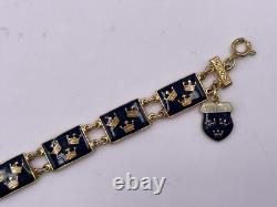 Vtg Sporrong Swedish Heritage Crown Blue Enamel Tre Kronor Link Panels Bracelet