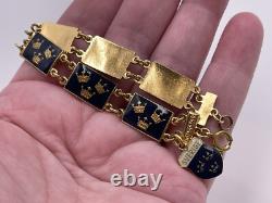 Vtg Sporrong Swedish Heritage Crown Blue Enamel Tre Kronor Link Panels Bracelet