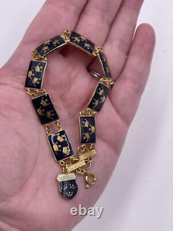 Vtg Sporrong Swedish Heritage Crown Blue Enamel Tre Kronor Link Panels Bracelet