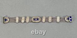 Vtg Sterling Silver Gold Vermeil Blue Green Enamel Turkish Foxtail Bracelet Sz 7