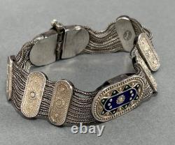 Vtg Sterling Silver Gold Vermeil Blue Green Enamel Turkish Foxtail Bracelet Sz 7