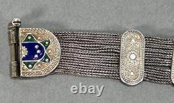 Vtg Sterling Silver Gold Vermeil Blue Green Enamel Turkish Foxtail Bracelet Sz 7