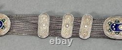 Vtg Sterling Silver Gold Vermeil Blue Green Enamel Turkish Foxtail Bracelet Sz 7