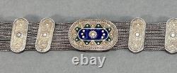 Vtg Sterling Silver Gold Vermeil Blue Green Enamel Turkish Foxtail Bracelet Sz 7