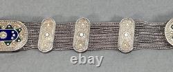 Vtg Sterling Silver Gold Vermeil Blue Green Enamel Turkish Foxtail Bracelet Sz 7