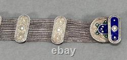 Vtg Sterling Silver Gold Vermeil Blue Green Enamel Turkish Foxtail Bracelet Sz 7