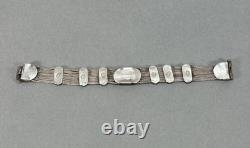 Vtg Sterling Silver Gold Vermeil Blue Green Enamel Turkish Foxtail Bracelet Sz 7