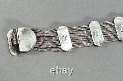 Vtg Sterling Silver Gold Vermeil Blue Green Enamel Turkish Foxtail Bracelet Sz 7