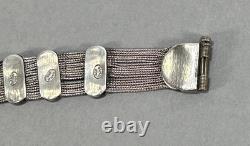 Vtg Sterling Silver Gold Vermeil Blue Green Enamel Turkish Foxtail Bracelet Sz 7