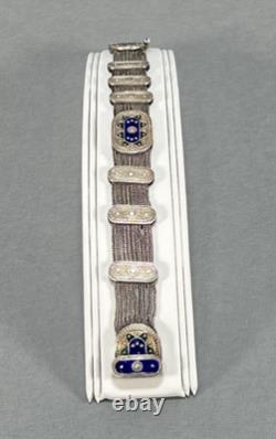 Vtg Sterling Silver Gold Vermeil Blue Green Enamel Turkish Foxtail Bracelet Sz 7