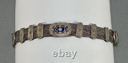 Vtg Sterling Silver Gold Vermeil Blue Green Enamel Turkish Foxtail Bracelet Sz 7