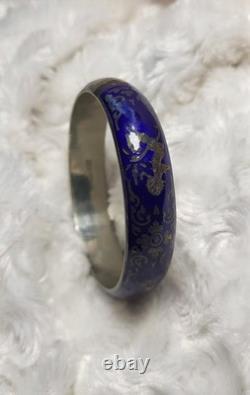 Vtg Sterling Silver Siam Dancing Goddess Blue Enamel Bangle Bracelet Sun Mekala