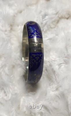 Vtg Sterling Silver Siam Dancing Goddess Blue Enamel Bangle Bracelet Sun Mekala