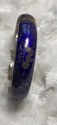 Vtg Sterling Silver Siam Dancing Goddess Blue Enamel Bangle Bracelet Sun Mekala