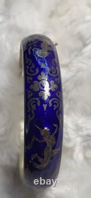 Vtg Sterling Silver Siam Dancing Goddess Blue Enamel Bangle Bracelet Sun Mekala