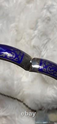 Vtg Sterling Silver Siam Dancing Goddess Blue Enamel Bangle Bracelet Sun Mekala