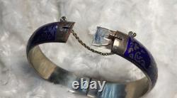 Vtg Sterling Silver Siam Dancing Goddess Blue Enamel Bangle Bracelet Sun Mekala