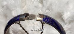 Vtg Sterling Silver Siam Dancing Goddess Blue Enamel Bangle Bracelet Sun Mekala