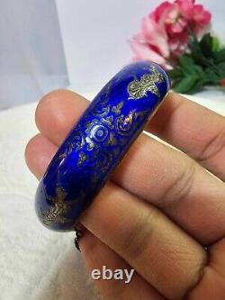 Vtg Sterling siam niello Cobalt blue enamel Bangle Bracelet thick- 45.77g- S20