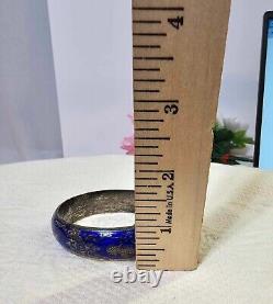 Vtg Sterling siam niello Cobalt blue enamel Bangle Bracelet thick- 45.77g- S20